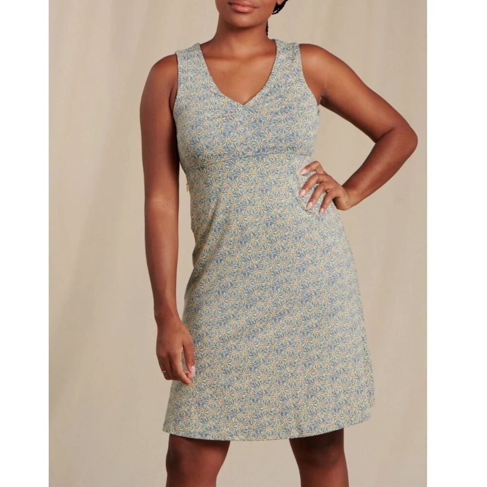 Toad & Co Floral Rosemarie Dress Size Medium Sleeveless Yellow Gray